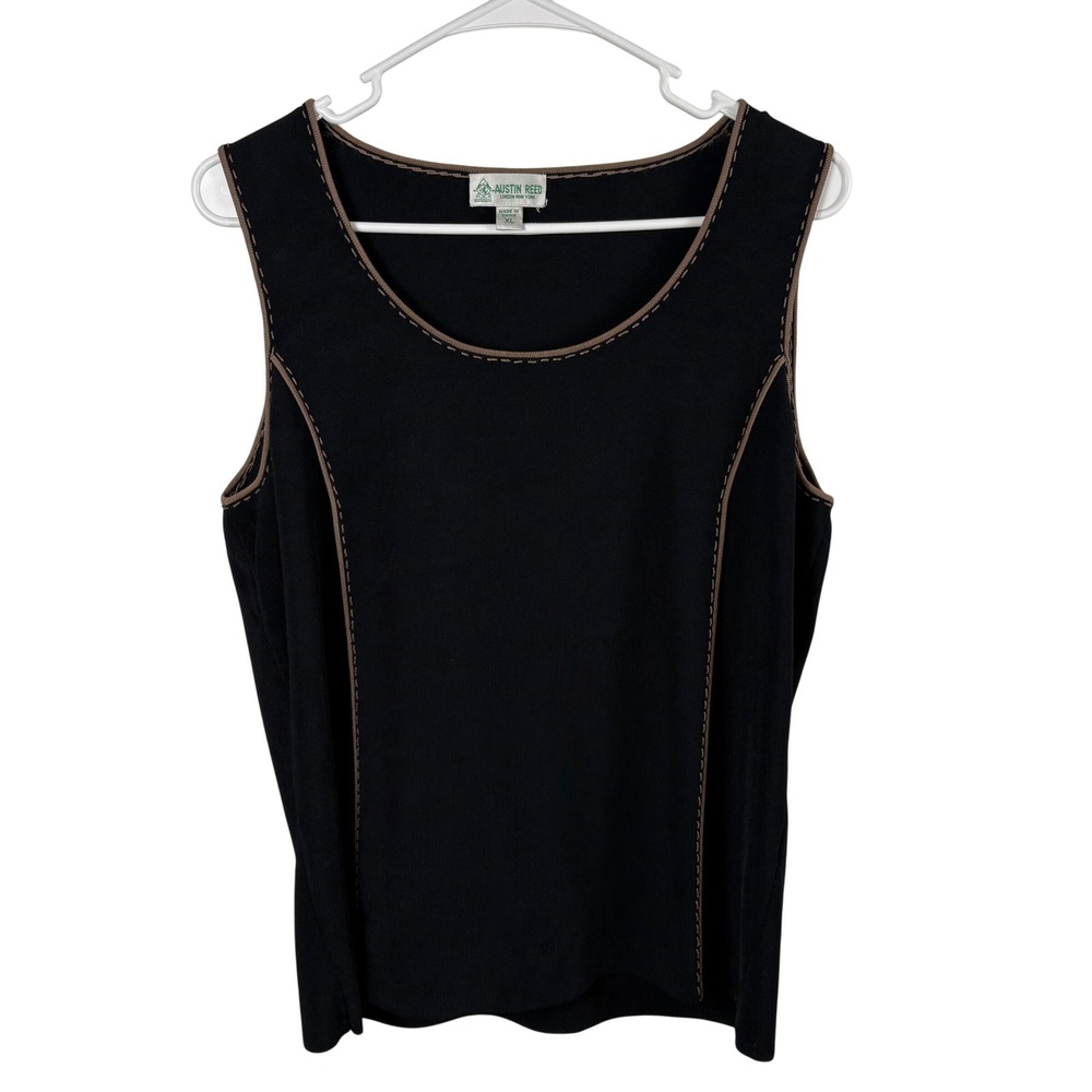 Austin Reed Knit Tank Top XL Black Contrast Stitch Sleeveless Shell Minimalist